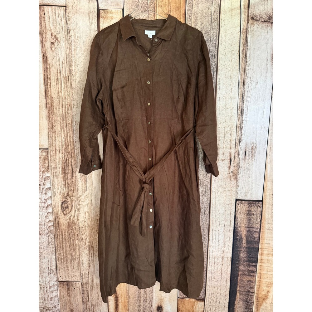 J.Jill Love Linen Button Front Shirt Dress Minimalist Fall Brown XL Petite NWT